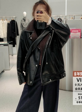 arioseo艾诺丝蕾官方旗舰店正品2025冬新款加绒皮衣外套AR104124