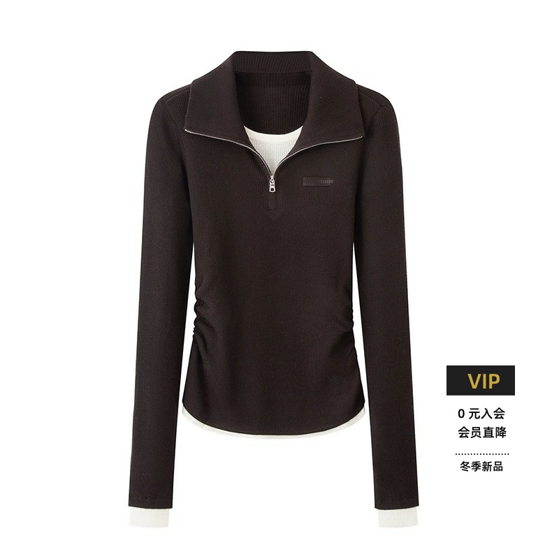 显瘦复古风绵羊毛假两件针织衫