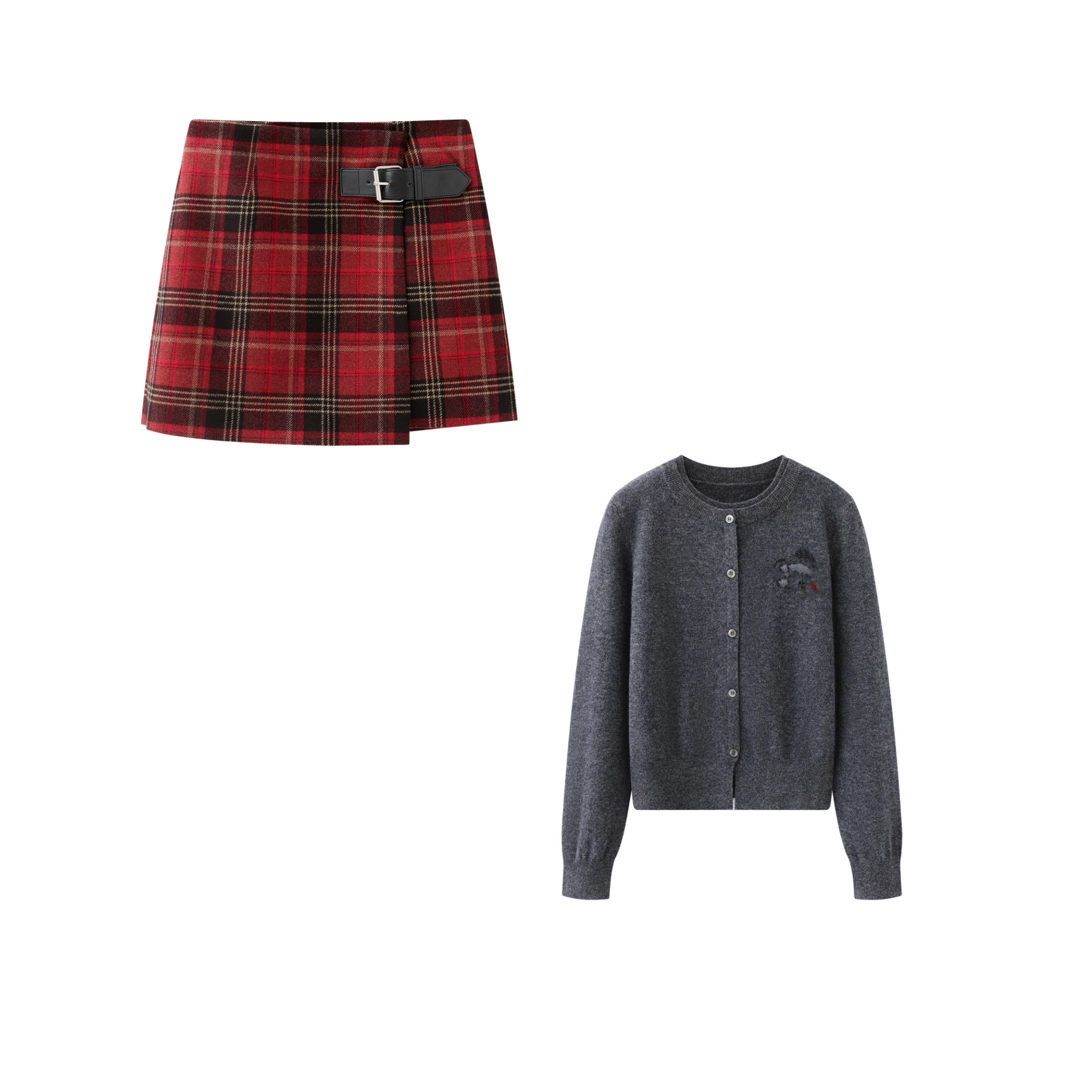 红色复古格纹半身裙A字短裙女