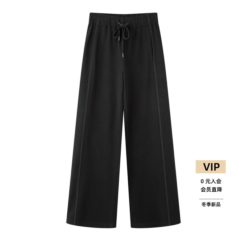 新款黑色高腰显瘦抽绳休闲裤女