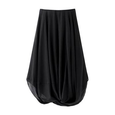 黑色高腰显瘦A字不对称半身裙