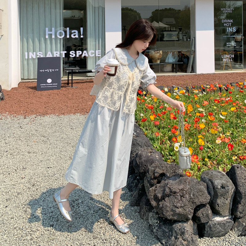 文艺森系法式连衣裙女2025夏季新款韩版宽松收腰马甲衬衫裙两件套,女装套装/套裙,浙宝B馆111（原065）