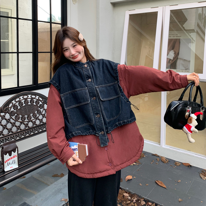 现货！！拼接棉衣牛仔假两件套外套ZB111-8870-P215-K318,女装棉衣/棉服,浙宝B馆111（原065）