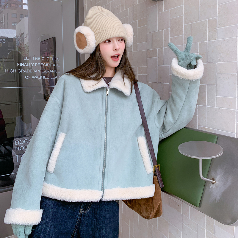 现货！洗水过不掉毛！超柔舒适短款皮毛一体外套8877-P195-K289，女装短外套，浙宝B馆111（原065）