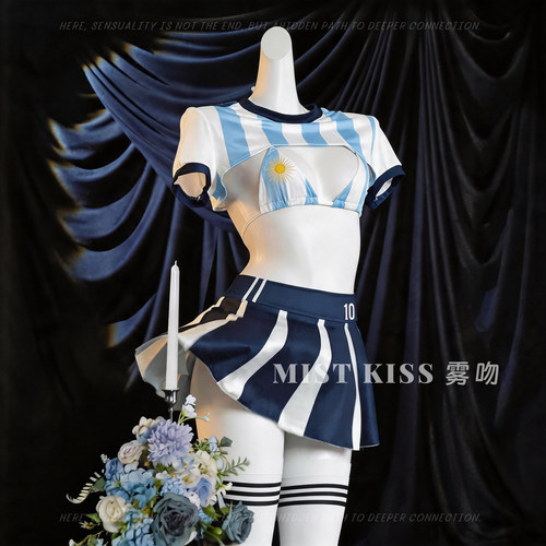 KISS啦啦队*2026世界杯性感短裙女阿根廷足球宝贝条纹cos制服套装