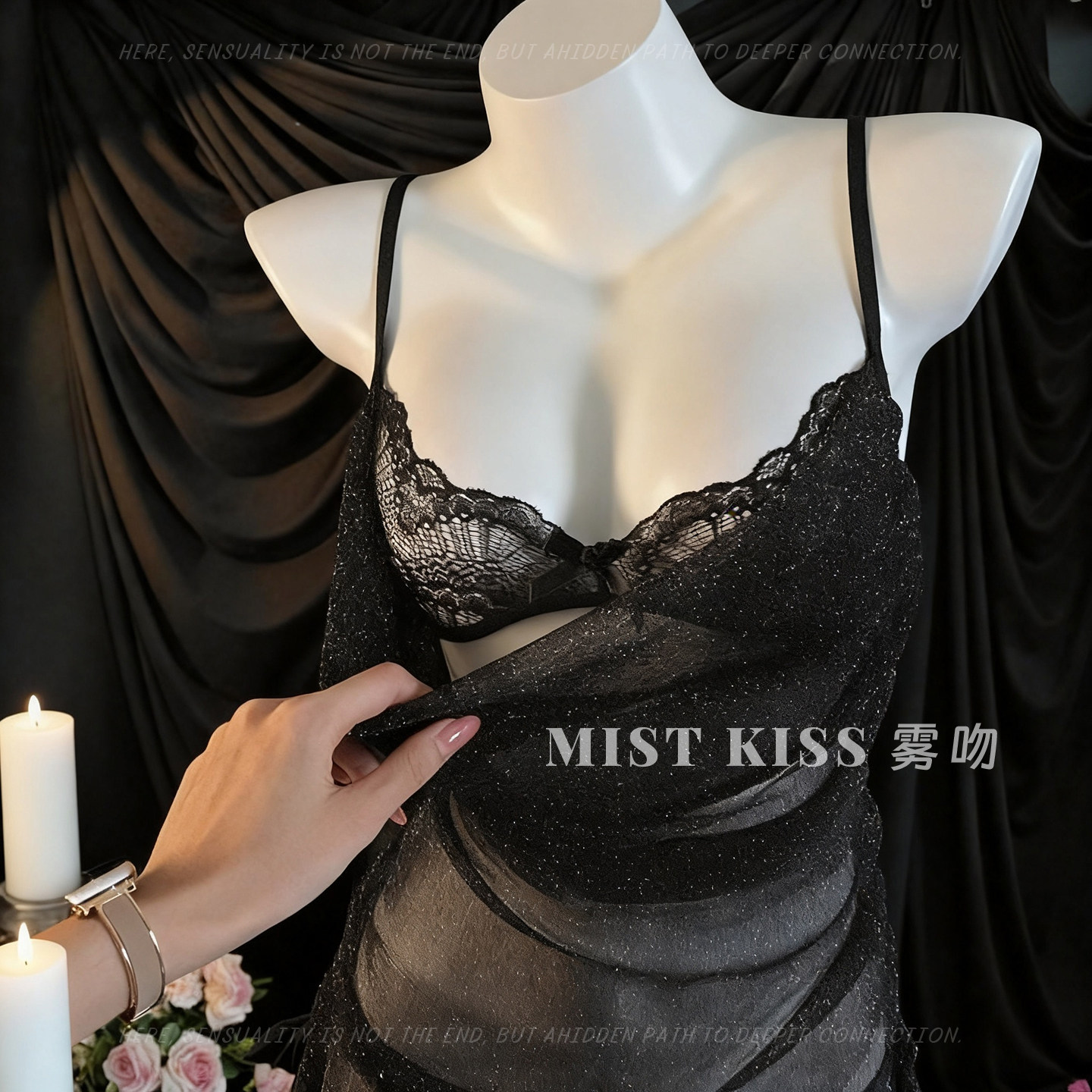 KISS黑茉莉*独特绝美睡裙银丝qq内衣禁欲系小胸性感睡衣床战趣味