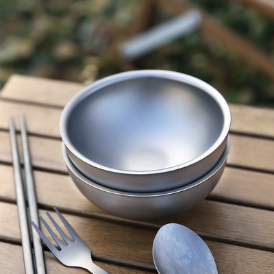 纯钛碗双层隔热防烫户外露营饭碗