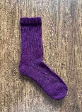 80美利奴羊毛女袜毛巾底运动袜中筒紫色户外登山徒步骑车印尼穿越