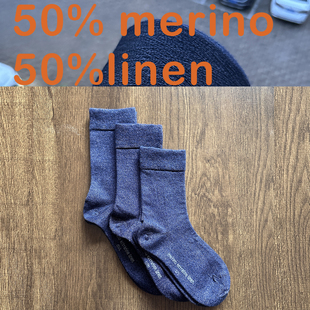 美利奴羊毛亚麻袜子扬子纱线大童袜女袜男袜秋冬款中筒无骨袜保暖