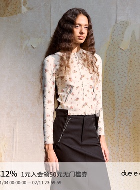 DUE E CHEN 复古浪漫玫瑰花撞色针织开衫女秋冬2025修身短款上衣