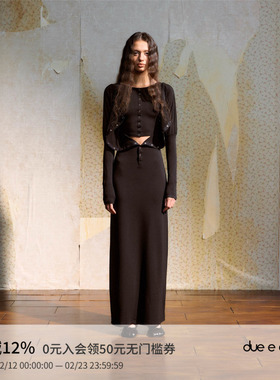 DUE E CHEN 假两件造型感羊腿袖连衣裙女修身显瘦单排扣收腰长裙