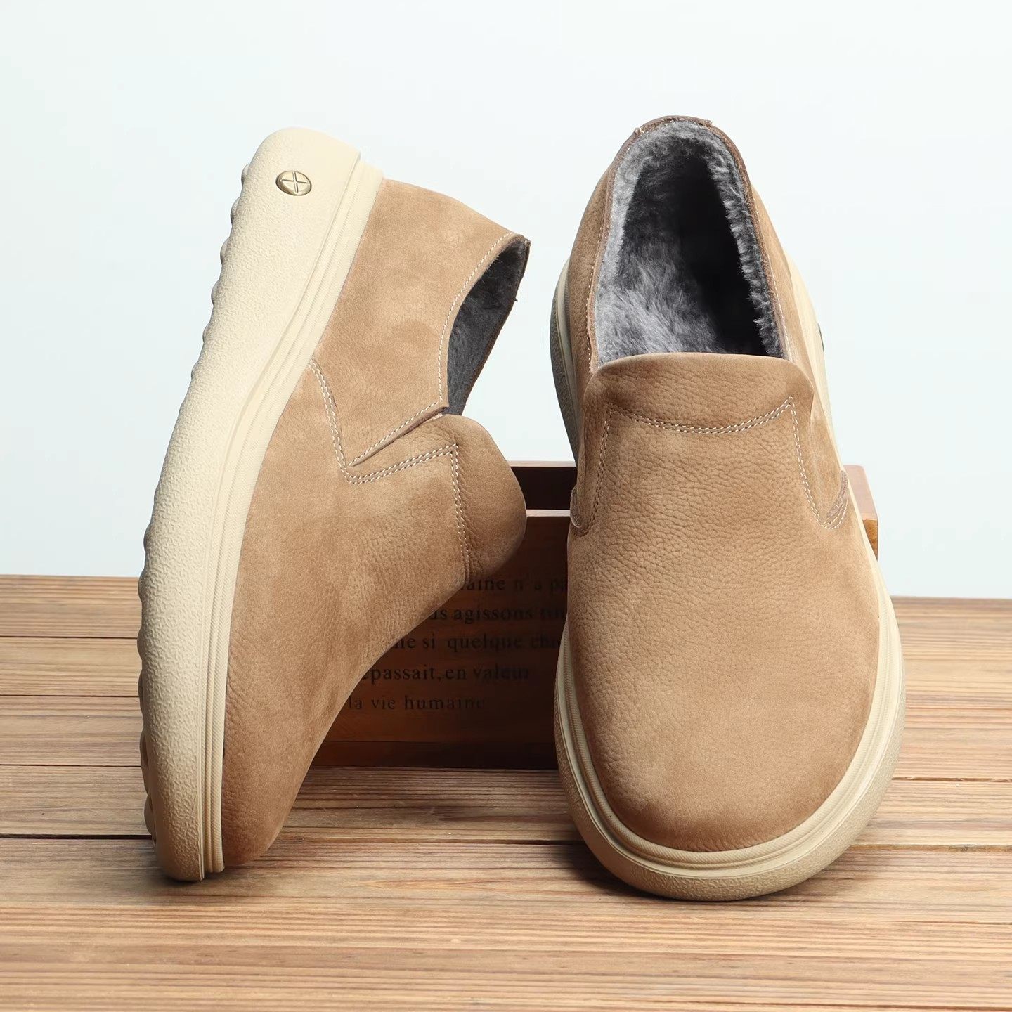 WLOFSD男鞋冬季加绒加厚棉鞋子2025一脚蹬乐福鞋男士休闲皮鞋真皮,流行男鞋,棉鞋,淘宝优惠券,粉丝福利购,淘宝优惠卷