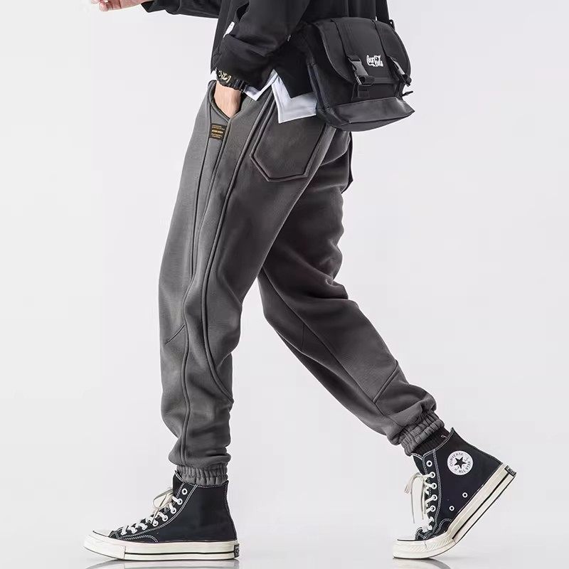 WLOFSD潮牌冬季卫裤男士宽松束脚韩版工装百搭休闲运动裤加绒加厚