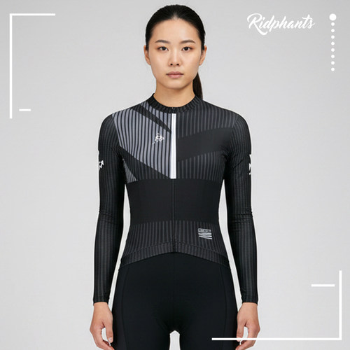 三色条纹织带款骑行服春秋薄款长袖自行车服月球