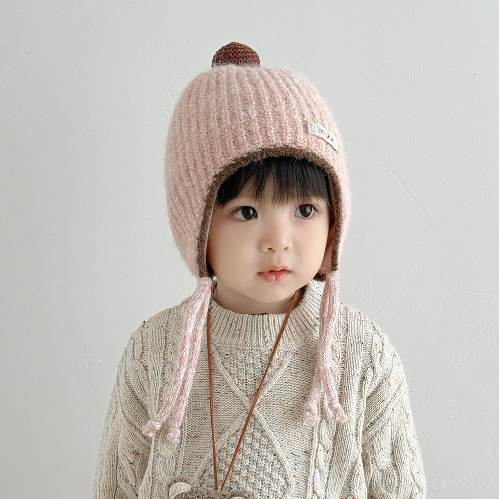 宝宝帽子秋冬季韩版时尚护耳帽男孩女童保暖针织毛线帽外出防