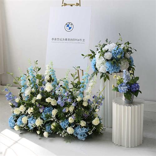 车展布置花商场橱窗美陈花艺道具交车留影会场地排花路引柱花球