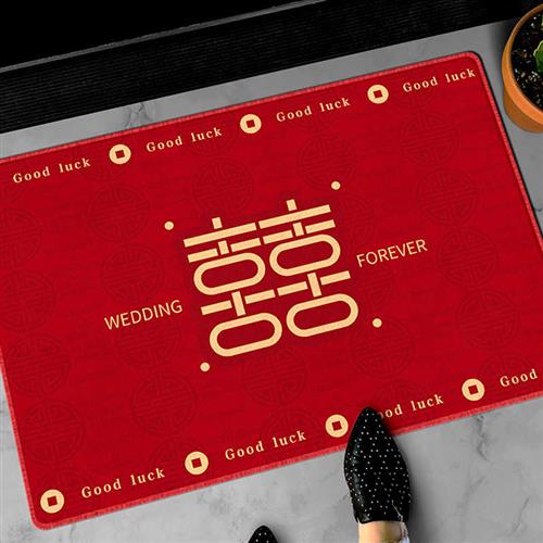 结婚地垫喜庆入户门喜字地垫家用婚房门口地毯进门垫卧室红色脚垫