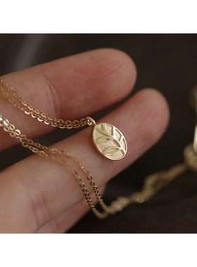 925银镀14K金简单可爱小叶子项链