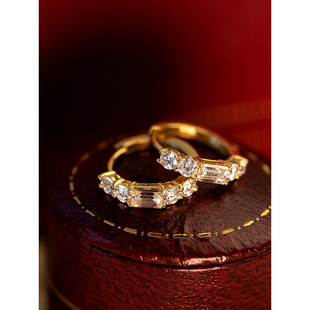 ROMANTIC白月光~S925银镀18K金锆石排钻纯银耳扣耳钉ins风耳环