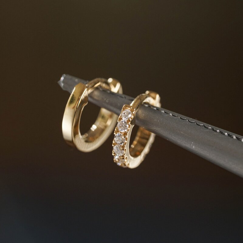 ROMANTIC925银镀18K金迷你小耳廓环贴耳环女不对称耳饰品闺蜜礼物