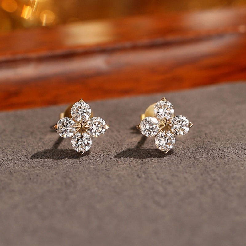 幸运四叶草锆石耳钉日常通勤耳饰