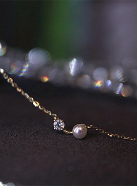 珍珠闪钻吊坠项链锁骨链女轻奢