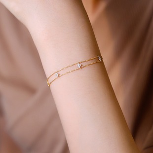 ROMANTIC925纯银镀18K金轻奢双层四叶草手链精致简约气质手饰品