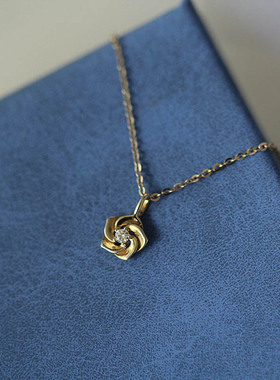 925纯银镀金小花项链女小巧简约