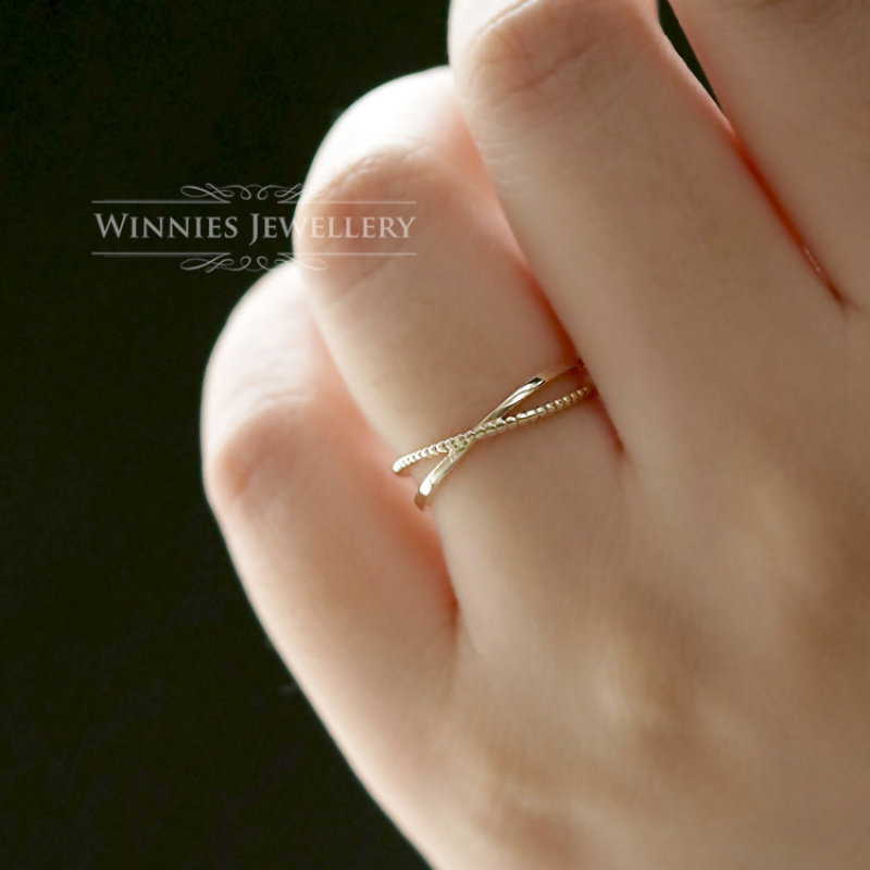 小清新光板豆豆简约线条指环戒指