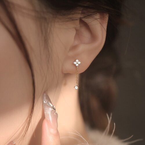 925纯银四叶草流苏耳钉女耳环