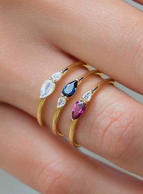 925银镀18K金水滴蓝锆石细圈女