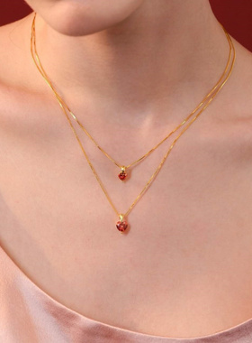 一颗小红心爱心吊坠项链女锁骨链