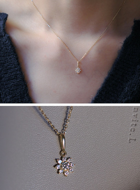 纯银日韩系甜美小花朵吊坠锁骨链