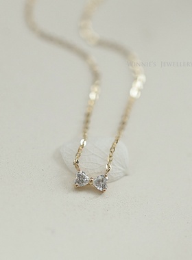 迷你爱心蝴蝶结纯银项链日系甜美