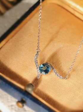 海蓝锆石吊坠项链女锁骨链精致