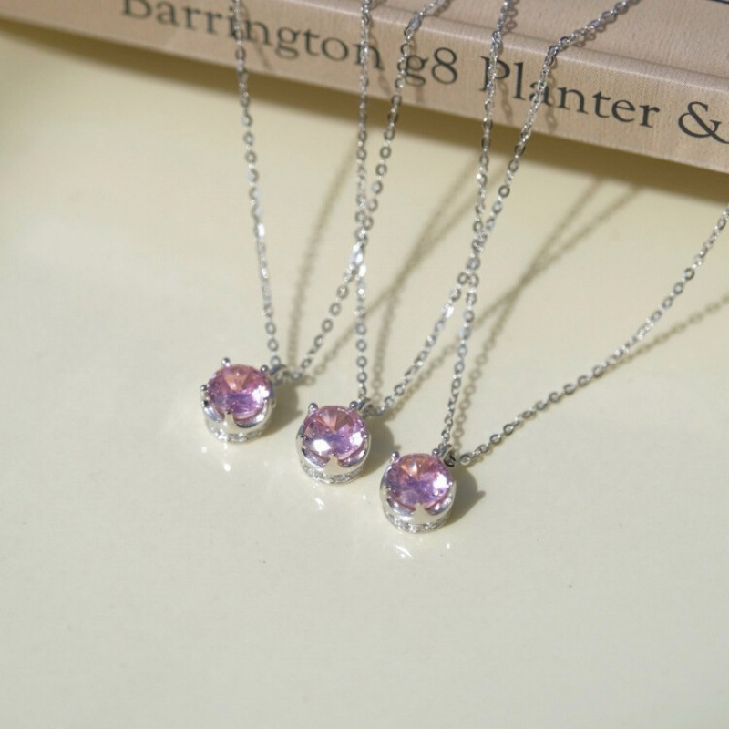 925纯银镀白金皇冠粉锆吊坠项链