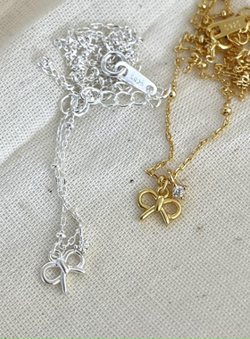 ROMANTICS925纯银镀18K金高级轻奢小众设计感蝴蝶结项链女锁骨链