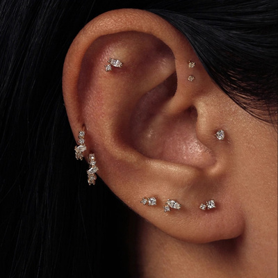 925纯银镀K金闪钻迷你耳钉耳骨钉