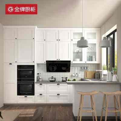 金牌厨柜整体厨房定制台面灶台橱柜门石英石台面一体柜子定做