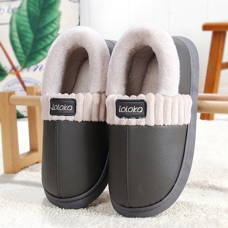 路路佳防水棉拖鞋男冬季新款室内中老年居家用加绒保暖防滑棉鞋女