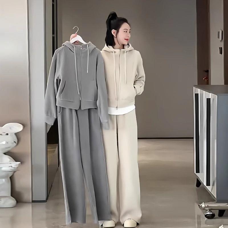 大码胖mm欧货秋季休闲运动套装女高级感洋气减龄卫衣阔腿裤两件套