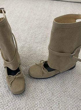 韩国小众设计芭蕾靴复古镂空短筒凉靴open粗跟软底芭蕾舞靴子女yy