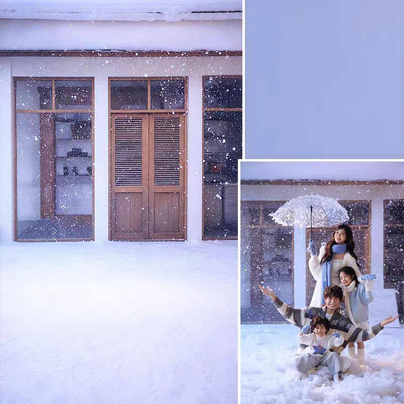 冬季雪景全家福摄影背景布