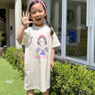2024夏款韩国正品童装Dsaint女中大童休闲白雪公主卡通纯棉连衣裙