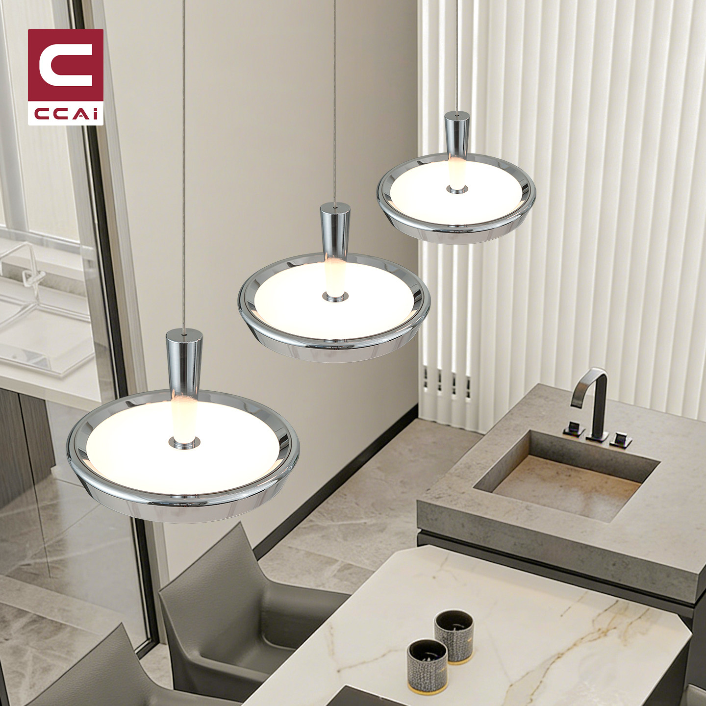 出彩意式极简餐厅吊灯创意轻奢铬色三头飞碟护眼吧台餐桌升降吊灯,家装灯饰光源,餐厅吊灯,淘宝优惠券,粉丝福利购,淘宝优惠卷