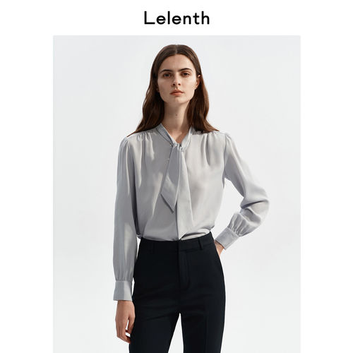 Lelenth雪纺灰蓝衬衫女