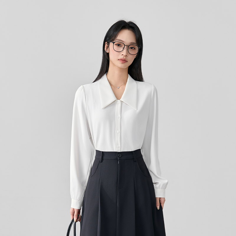 伯德小姐白色v领长袖衬衫女西装穿搭上衣职业装面试套装正装衬衣