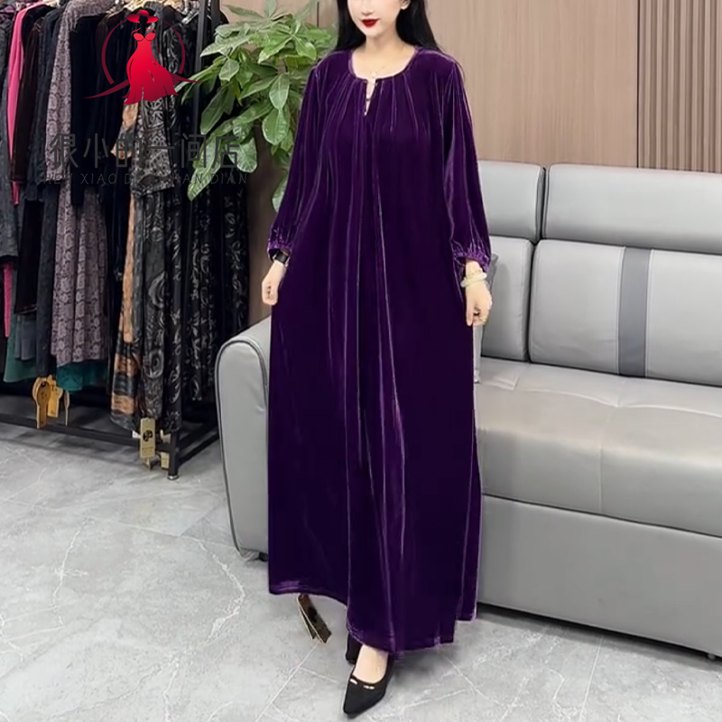 2025春季爆款中长款丝绒连衣裙女