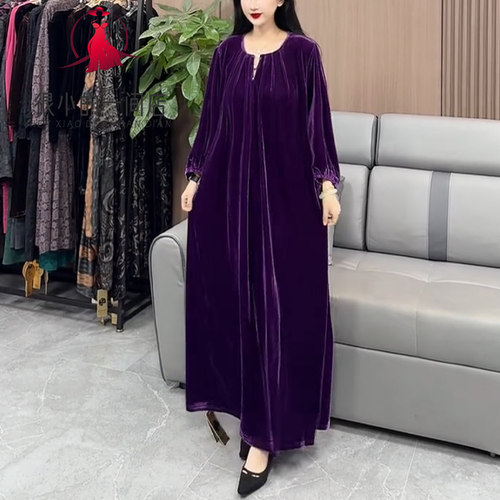 2026春季爆款中长款丝绒连衣裙女