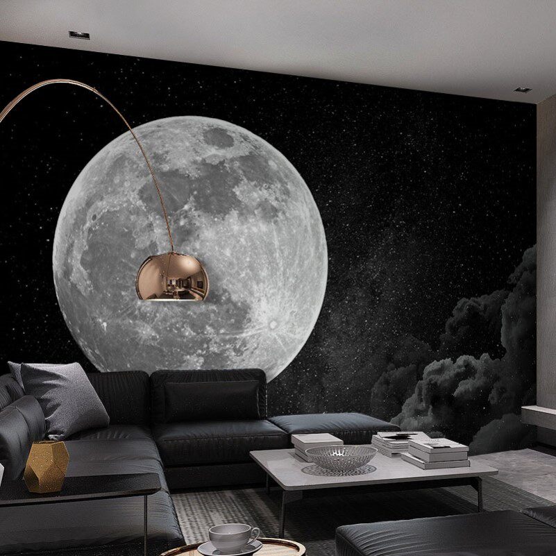 星空顶夜空卧室壁纸太空主题儿童房月球表面月亮壁画直播背景墙纸